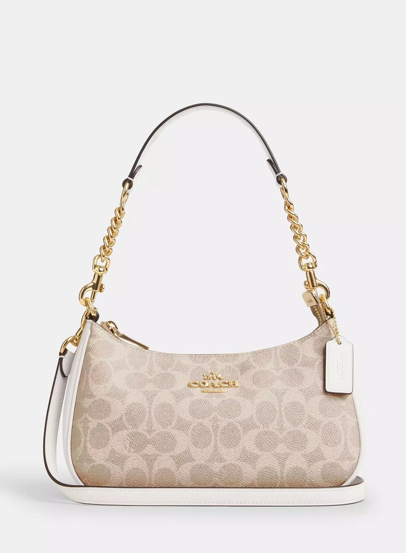 coachoutlet Coach Teri Women's Shoulder Bag In Signature Canvas, Women's Hand Bag, Women's Hobo Bag, Women's Tote Bag, Women's Travel Bag, Gold-White 24cm - Image 1